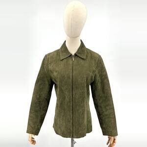 Siena Olive Green Genuine Suede Leather Zip Front Jacket